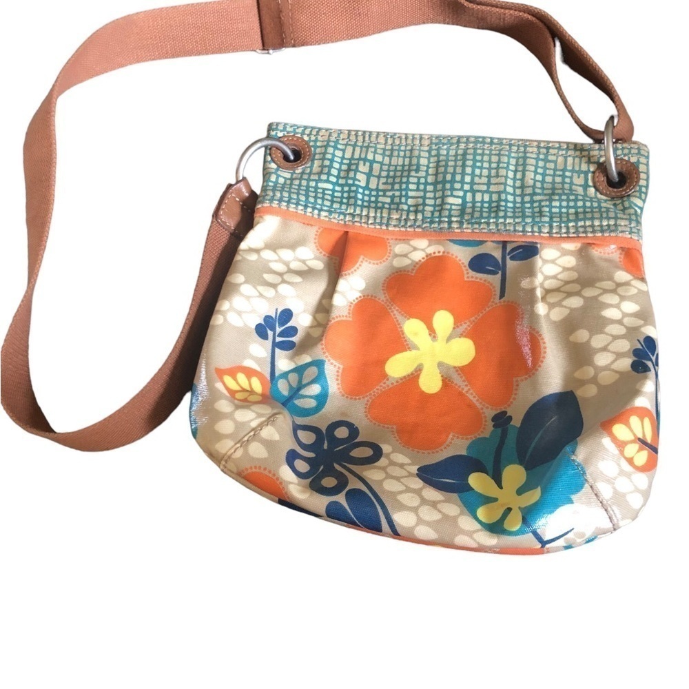 Fossil Coated Canvas Colorful Shoulder Bag Wide Adjustable Canvas Strap 12X10